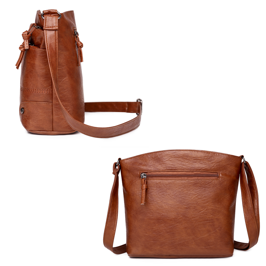 Bolso de hombro de cuero elegante – Bolso retro de piel para mujer chic